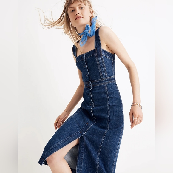 Madewell Dresses & Skirts - Madewell Womens Denim Midi Dress NWT Size 4 Sleeveless Overalls Button Front